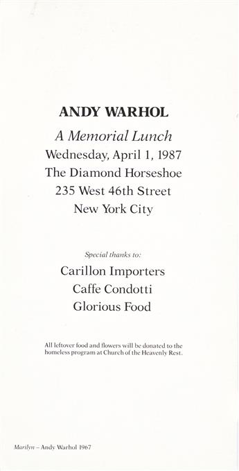 ANDY WARHOL (AFTER) (1928-1987) Group of 4 invitations to Andy Warhol A Memorial Lunch.
